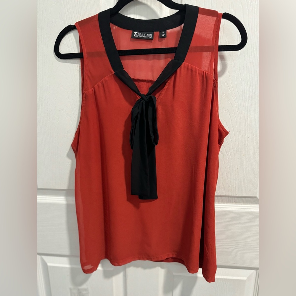 New York & Co. Burnt Orange w/Black Self-Tie Neck Bow For An Elegant Appeal Med.